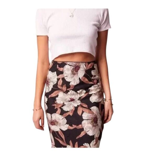 Band of Gypsies BOG Collective NWT Black Cream Foil Floral Slip Midi Skirt SZ XS - Picture 2 of 16